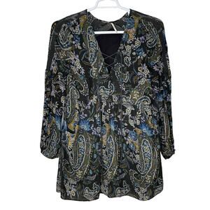 Free People Womens Medium Rain or Shine Mini Dress Tunic Bohemian Floral Paisley